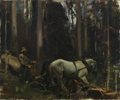 A Team Log-Skidding in the Forest by Alfred Munnings