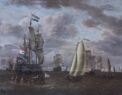 A Whaler and other Ships at Anchor before a Port