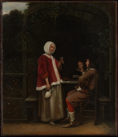 A Woman and Two Men in an Arbor by Pieter de Hooch