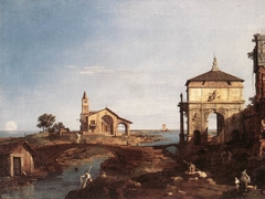 An Island in the Lagoon with a Gateway and a Church