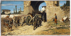 Arms forward. Entry of the French zouaves and the Tuscan artillery in Rubiera by Telemaco Signorini