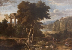 Classical Landscape with Travellers and a River by Gaspar de Witte