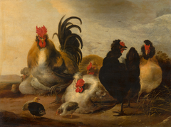 Cock and Hens in a Landscape by Gijsbert d'Hondecoeter