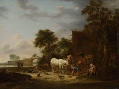 Country inn with a horse at the trough