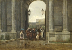 Equestrian Figures sheltering under Constitution Arch, London by Jean-Maxime Claude