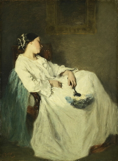 Femme assise endormie