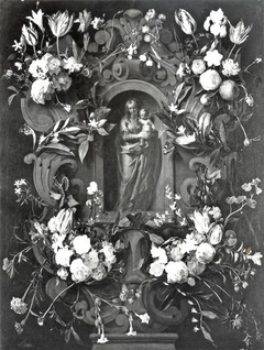 Flower garlands around a niche with Madonna and Child by Daniel Seghers
