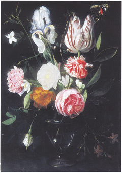 Flowers in a glass vase, circa 1640