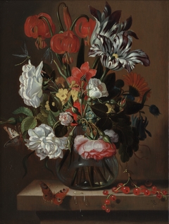 Flowers in a glass vase by Jacob Marrel