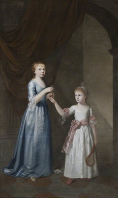 Frances Delaval, later Mrs Fenton Cawthorne (1759 - 1839), with her Sister, Sarah Delaval, later Countess  of Tyrconnel (1763 - 1800), with a shuttlecock and battledore, in an interior by William Bell