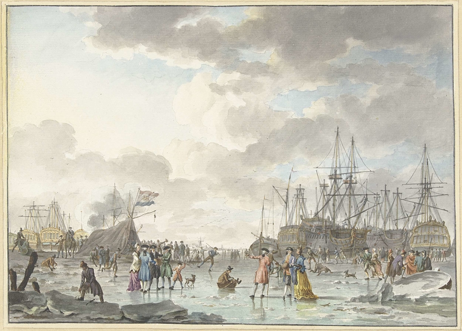 Frost Fair on a Frozen River with Ships