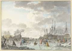 Frost Fair on a Frozen River with Ships