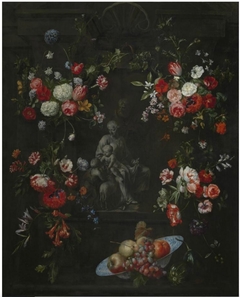 Garland as a frame around The Holy Family