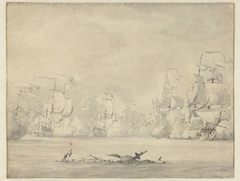 Gevechten tijdens de eerste dag van de Vierdaagse Zeeslag, 1666 by Willem van de Velde I