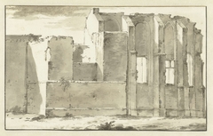 Gezicht op de bouwvallen van het koor van de Grote Kerk te Zandvoort by Abraham Rademaker