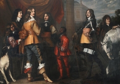 Group portrait of Willem Frederik van Nassau-Dietz (1613-1664), Hendrik Casimir I van Nassau-Dietz (1612-1640), Hendrik van Nassau-Siegen (1611-1652) and George Frederik van Nassau-Siegen (1606-1674), with servants by anonymous painter