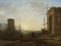 Harbour at Sunrise by Gellée genaamd Le Lorrain Claude