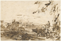 Herders met een kudde by Giovanni Benedetto Castiglione