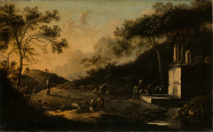 Italian Mountain Landscape with Travelers at a Well