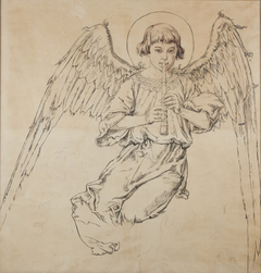 Karton do polichromii Kościoła Mariackiego - Postać anioła grającego na flecie by Jan Matejko