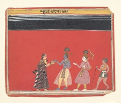 Krishna Accepts an Offering from the Hunchbacked Woman Trivakra: Page from a Bhagavata Purana Series