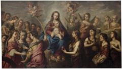 La Virgen con santos y ángeles by Pedro Atanasio Bocanegra