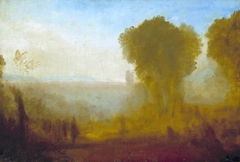 Landscape with Tower, Trees and Figures; possibly Arcueil near Paris by J. M. W. Turner