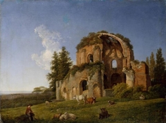 Landschaft mit der Ruine des sogenannten Tempels der Minerva Medica in Rom by Johann Christian Klengel