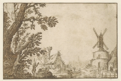 Landschap met een molen op een bolwerk by Herman Breckerveld