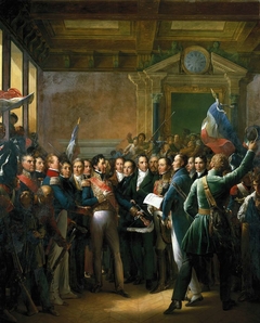 Lecture à l'Hôtel de Ville de Paris de la Déclaration des Députés et de la Proclamation du Duc d'Orléans, lieutenant général du Royaume (31 juillet 1830)