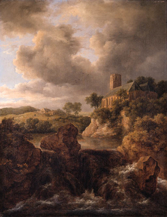 Mountainous landscape with a torrent and church