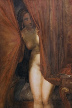 Nude behind the curtain by Antoine Wiertz