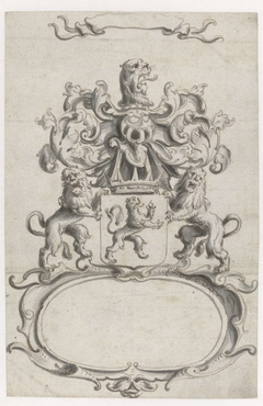 Ovale cartouche met wapen tussen twee leeuwen by Pieter Jansz