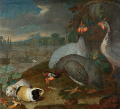 Perlhühner mit Meerschweinchen by Philipp Ferdinand de Hamilton