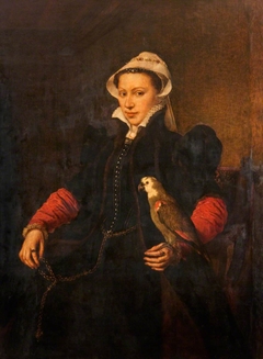Portrait of a lady with a parrot by Antonis Mor