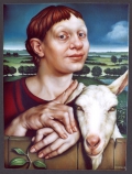 Portrait of a woman with a goat