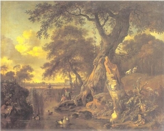 River Landscape with Fisherman and Hunter, 1671 by Jan Wijnants