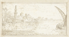 Rivierlandschap met enkele boten op de Nijl by Johan Teyler