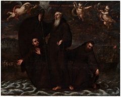 San Francisco de Paula y dos compañeros atraviesan el estrecho de Mesina sobre su manto by José García Hidalgo