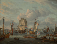 Scheepvaart op het IJ te Amsterdam by Abraham Storck