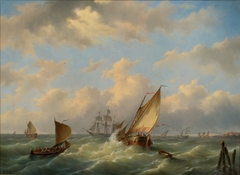Schepen op woelige zee by Gerardus Hendriks