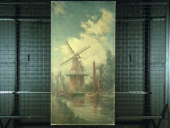 Schilderij van een molen, afkomstig uit het s.s. 'Veendam' (II) van de Holland-Amerika Lijn by Maurice Randall