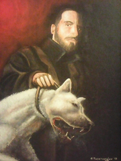 Selfportrait (with a Dogo argentino) by Petros S. Papapostolou