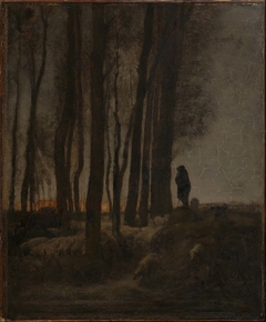 Shepherd and Flock at the Edge of the Forest, Evening