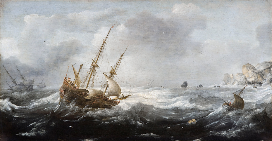Ships in a Storm on a Rocky Coast