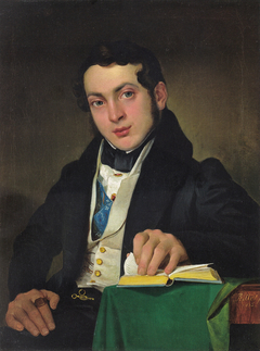 Sitting young man in a black frock coat by Eduard Ritter