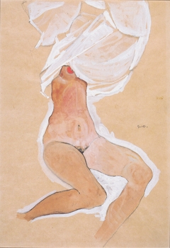 Sitzender Mädchenakt mit Hemd über dem Kopf by Egon Schiele