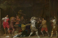 Soldiers fighting over Booty in a Barn by Willem Cornelisz Duyster