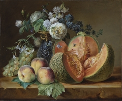 Still Life with a Vase of Flowers, Melon, Peaches, and Grapes by Charlotte Eustace Sophie de Fuligny-Damas