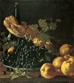 Still Life with Bread, Apples, Grapes and a Bottle